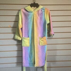 Rainbow Unicorn Kids Bath Robe Hooded Costume Cosplay‎ Plush Colorful 6-7Y